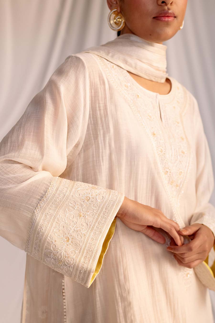 Off-White Embroidered Dupatta