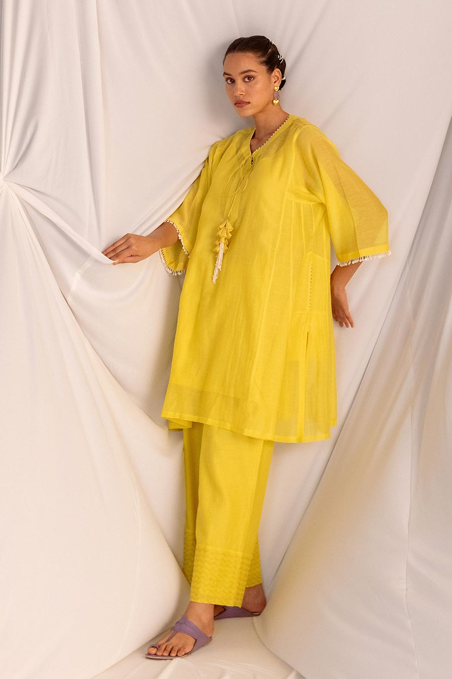 Lime Yellow Embroidered Kurta & Pant Set