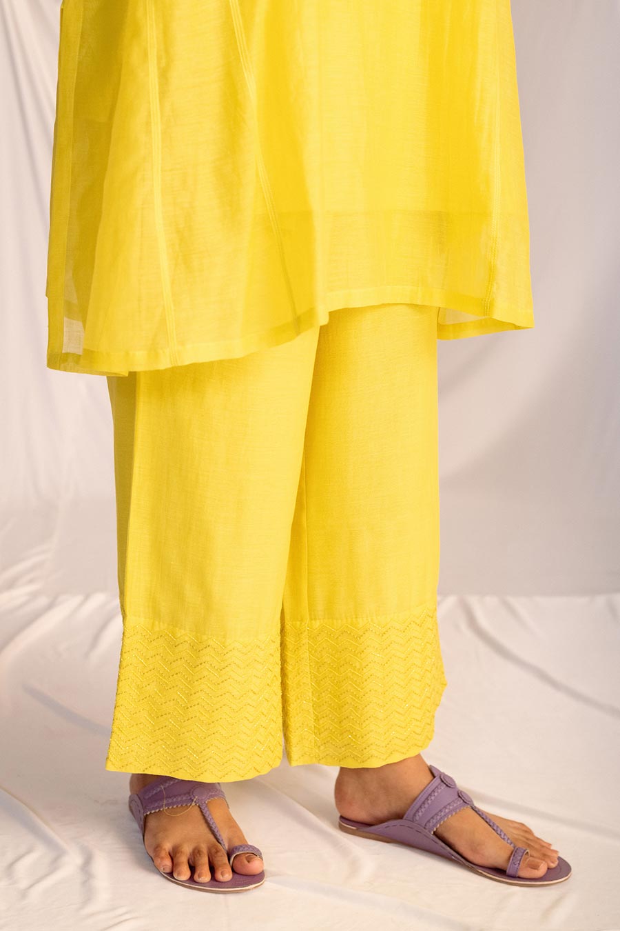 Lime Yellow Embroidered Kurta & Pant Set