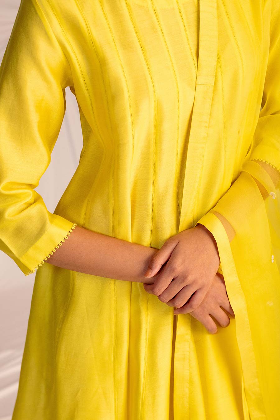 Lime Yellow Embroidered Anarkali & Pant Set