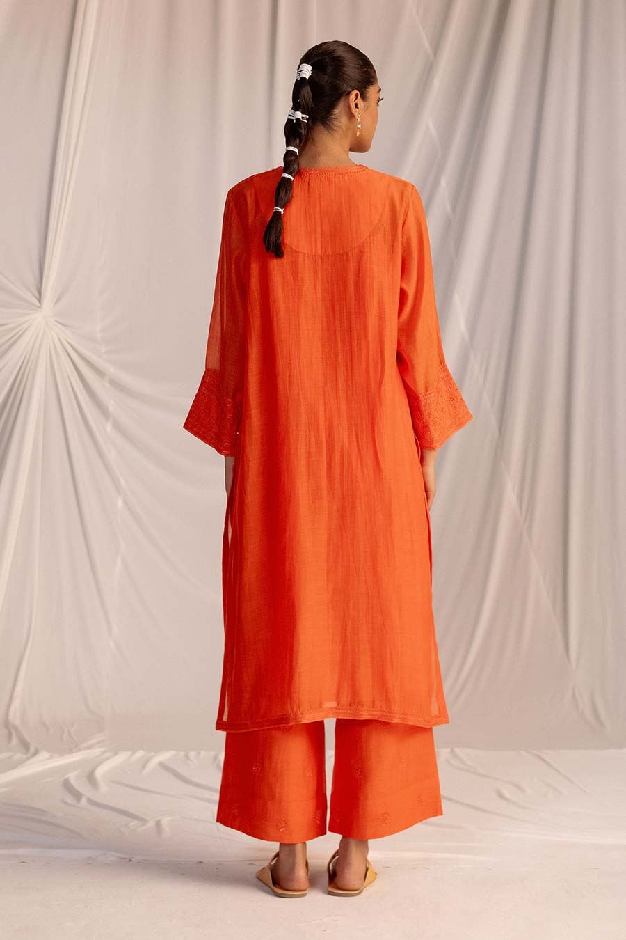 Rust Orange Embroidered Kurta & Pant Set