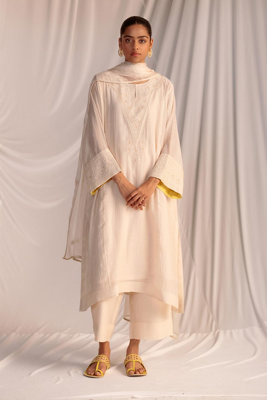 Off-White Embroidered Kurta & Pant Set