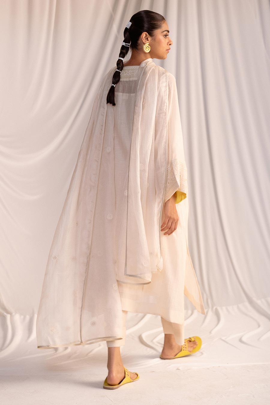 Off-White Embroidered Kurta & Pant Set