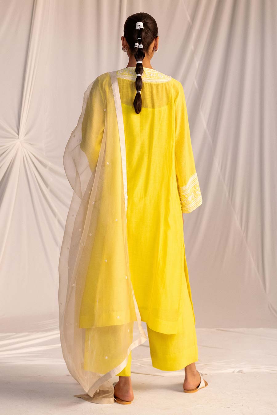 Lime Yellow Embroidered Kurta & Pant Set