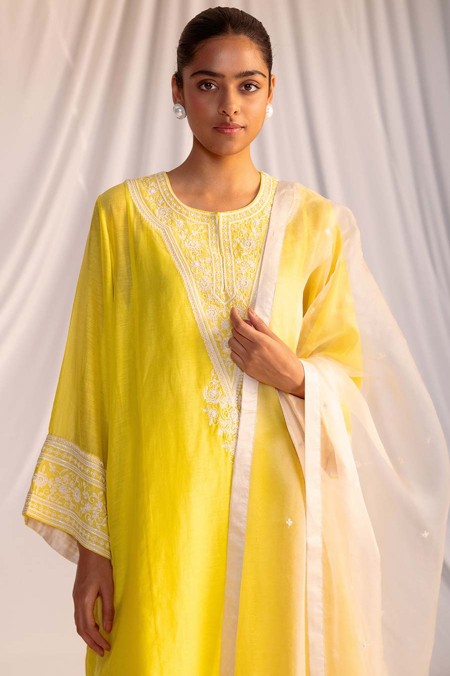 Lime Yellow Embroidered Kurta & Pant Set