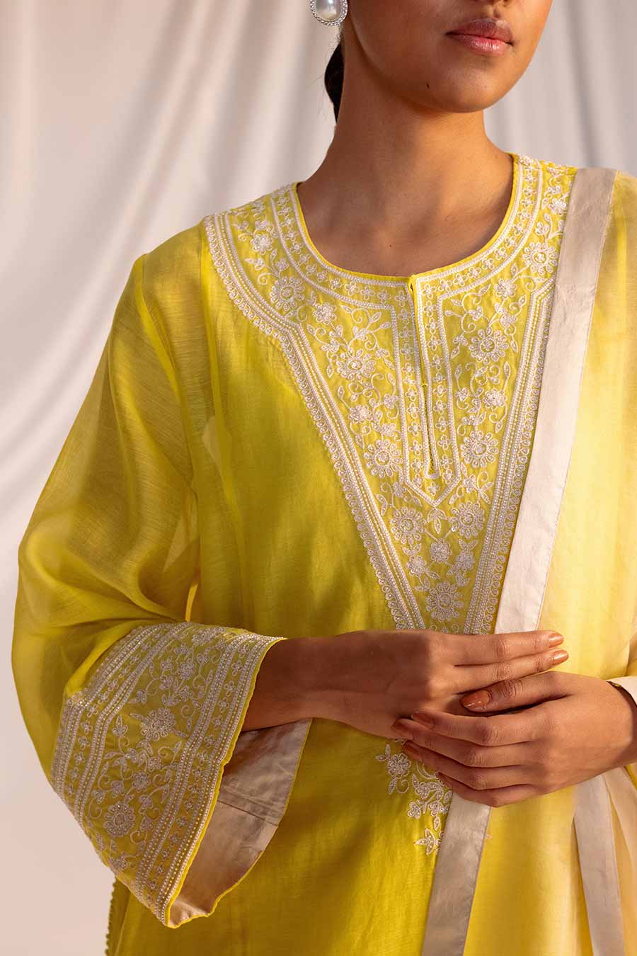 Lime Yellow Embroidered Kurta & Pant Set