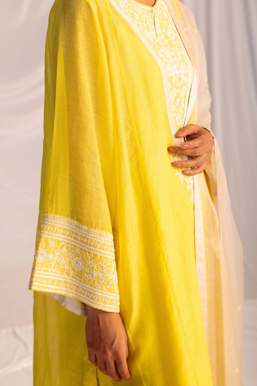 Lime Yellow Embroidered Kurta & Pant Set
