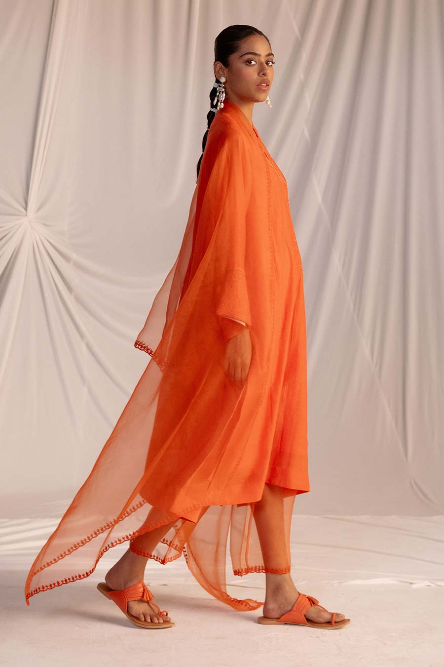 Rust Orange Embroidered Kurta & Pant Set