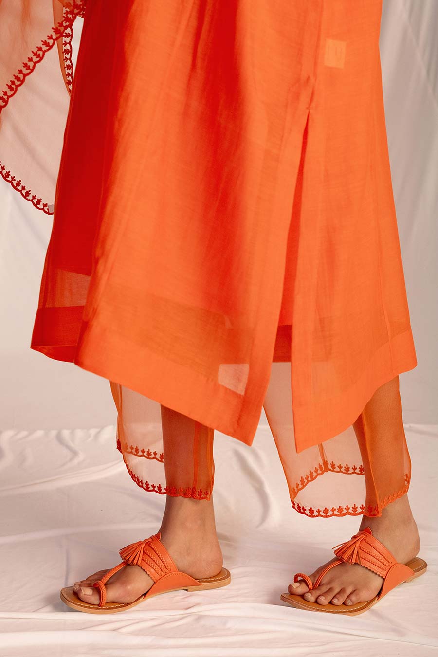 Rust Orange Embroidered Kurta & Pant Set