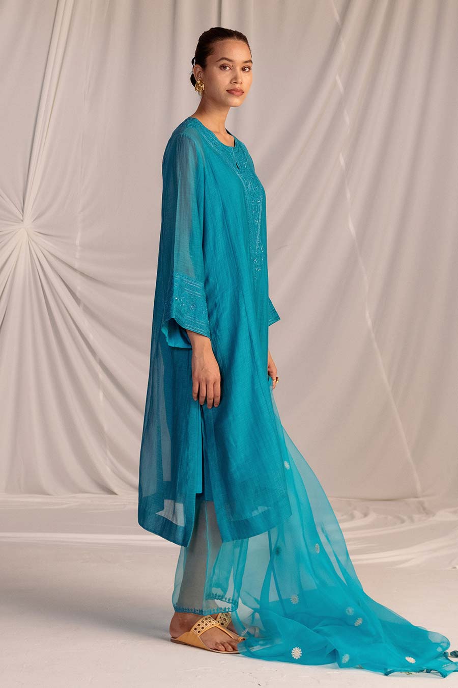 Turquois Blue Embroidered Kurta & Pant Set