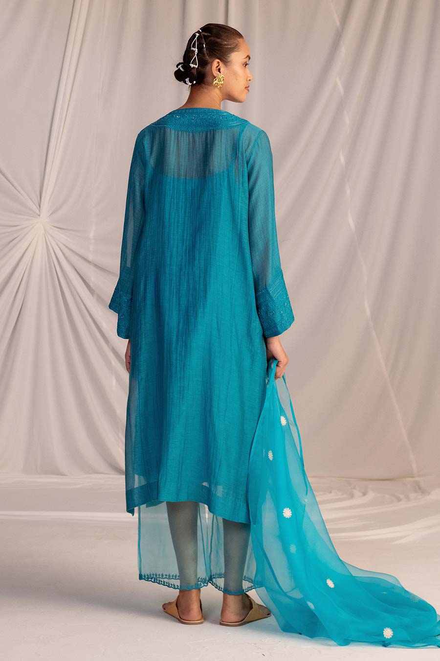 Turquois Blue Embroidered Kurta & Pant Set
