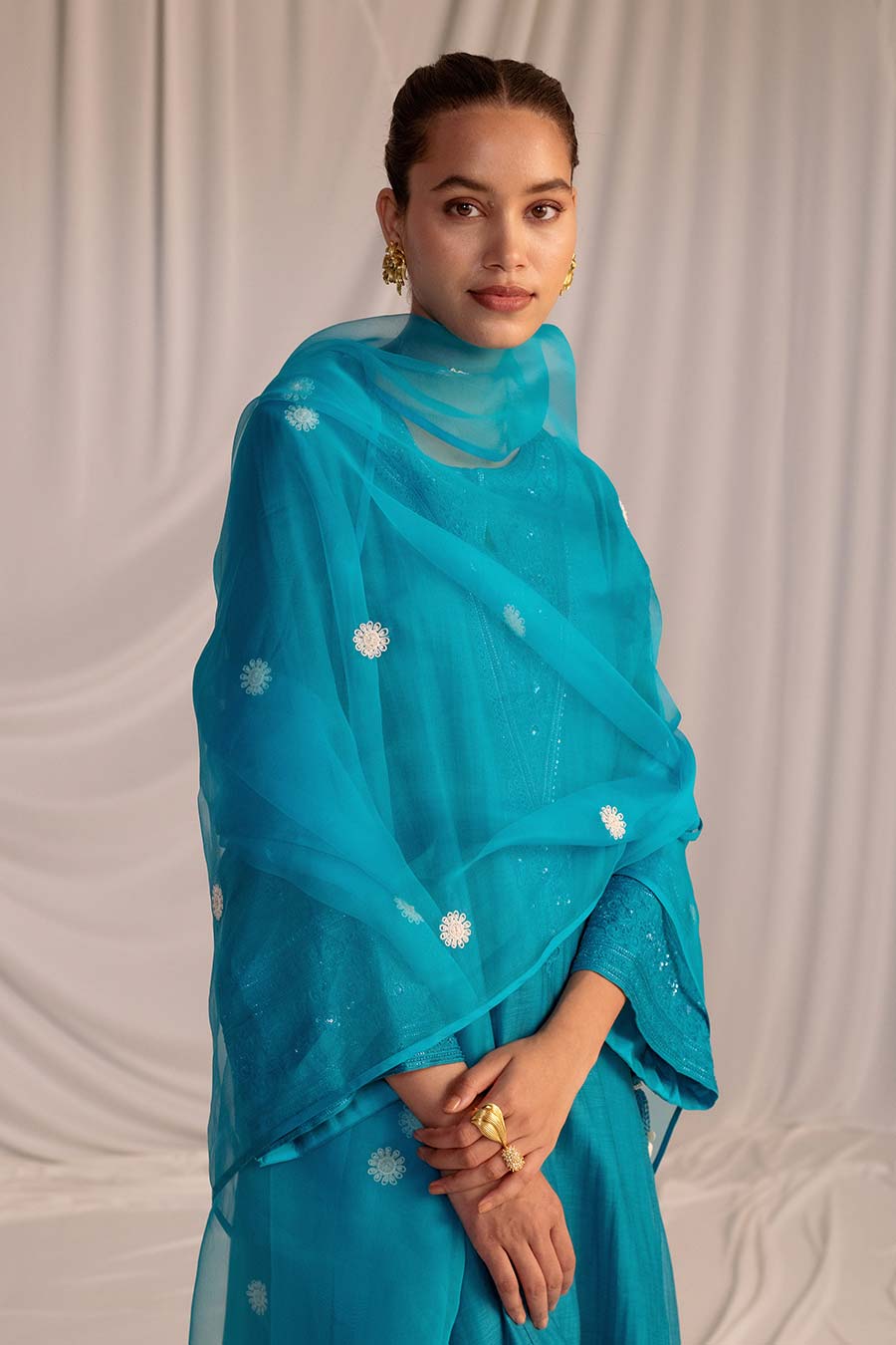 Turquois Blue Embroidered Kurta & Pant Set