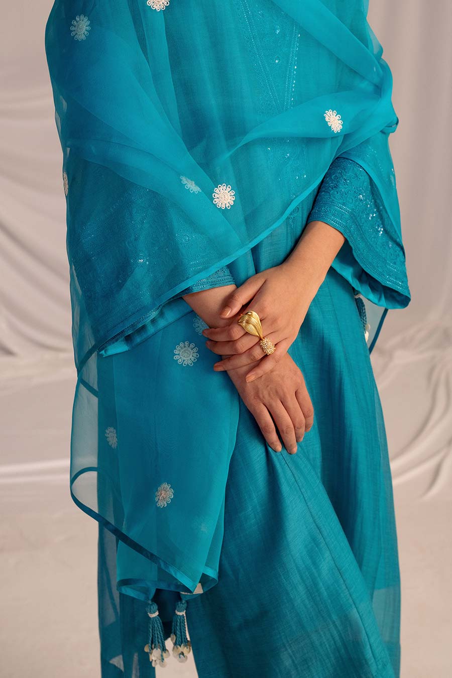 Turquois Blue Embroidered Kurta & Pant Set