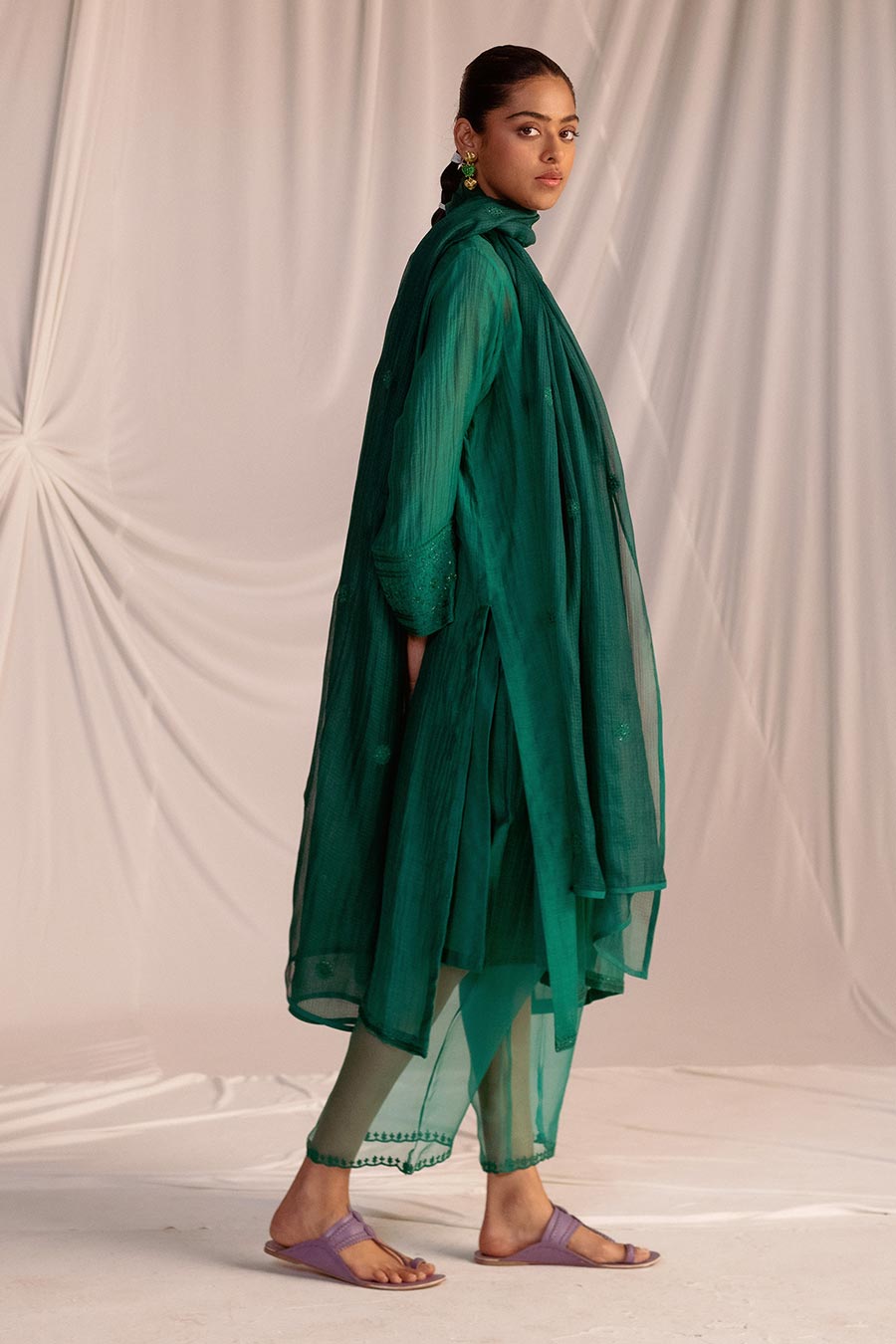 Green Embroidered Kurta & Pant Set