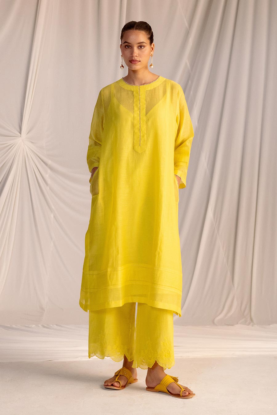 Lime Yellow Pintuck Kurta & Pant Set