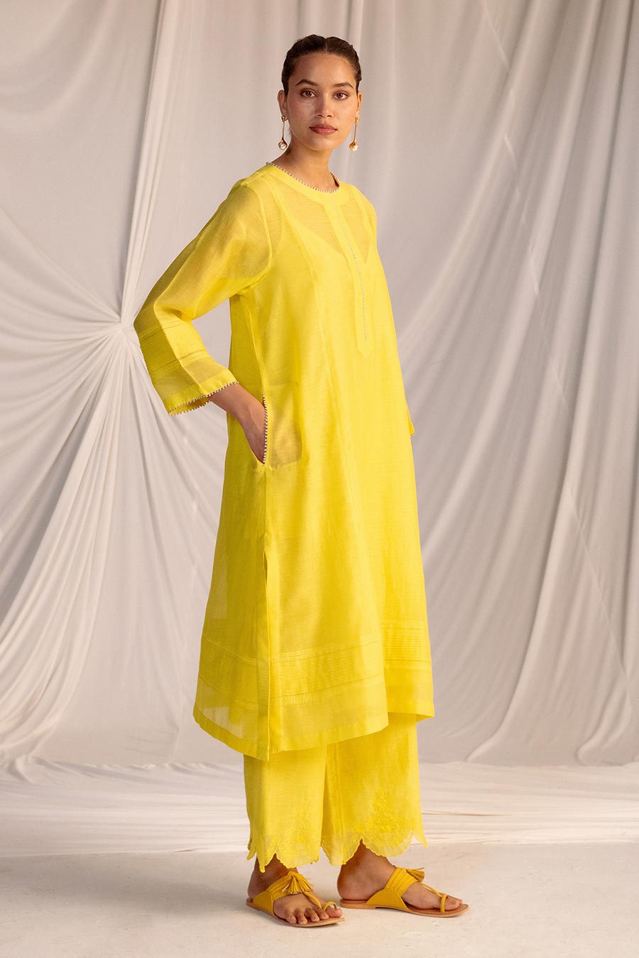Lime Yellow Pintuck Kurta & Pant Set