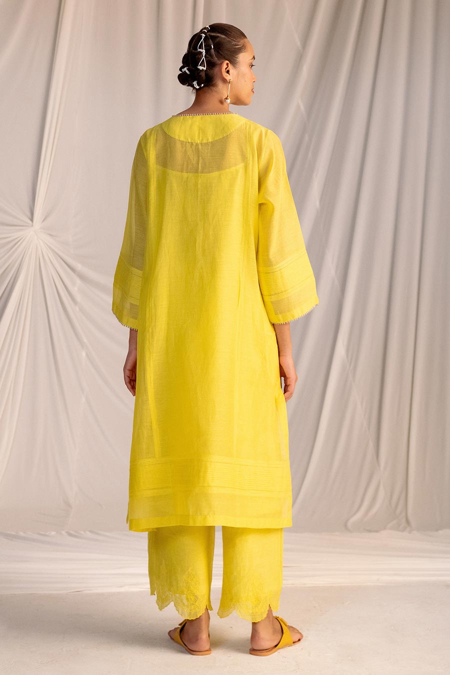 Lime Yellow Pintuck Kurta & Pant Set
