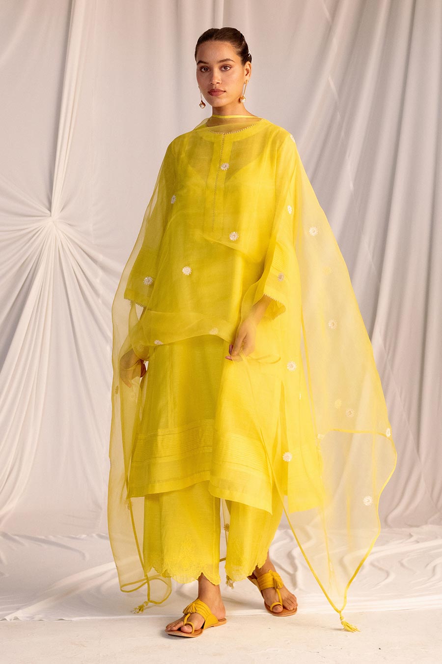 Lime Yellow Pintuck Kurta & Pant Set