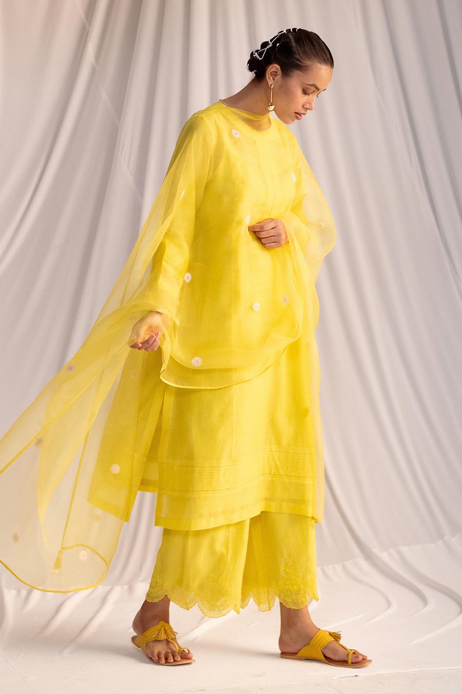 Lime Yellow Pintuck Kurta & Pant Set