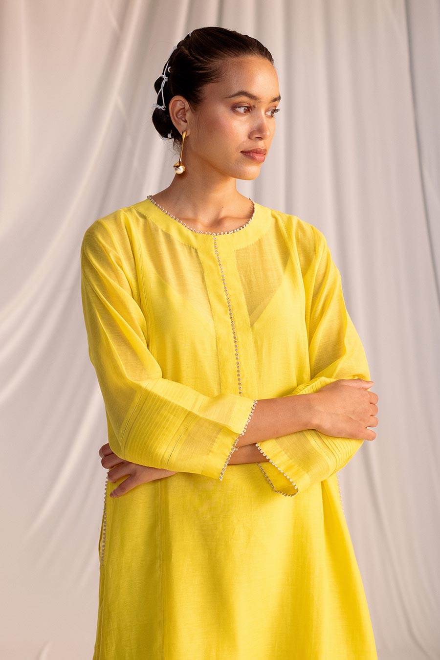 Lime Yellow Pintuck Kurta & Pant Set