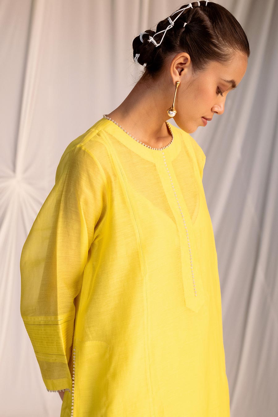 Lime Yellow Pintuck Kurta & Pant Set