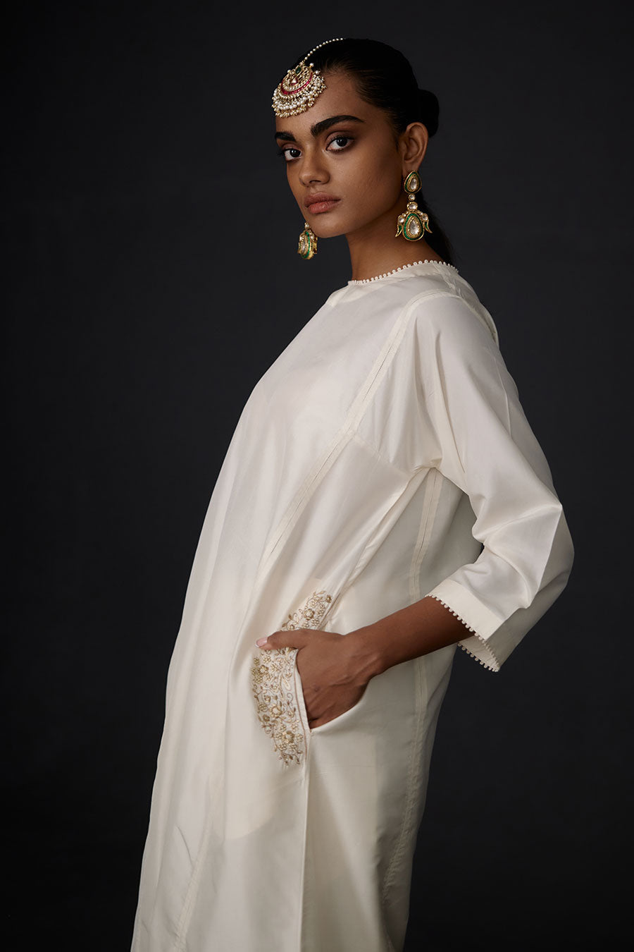 Ivory Embroidered Pocket Kurta & Pant Set