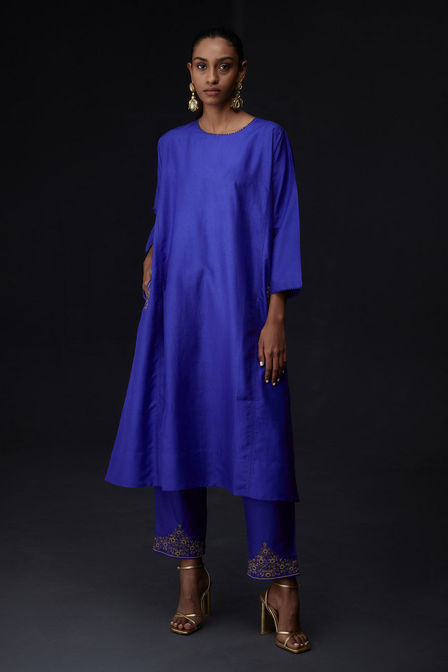 Persian Blue Embroidered Pocket Kurta & Pant Set