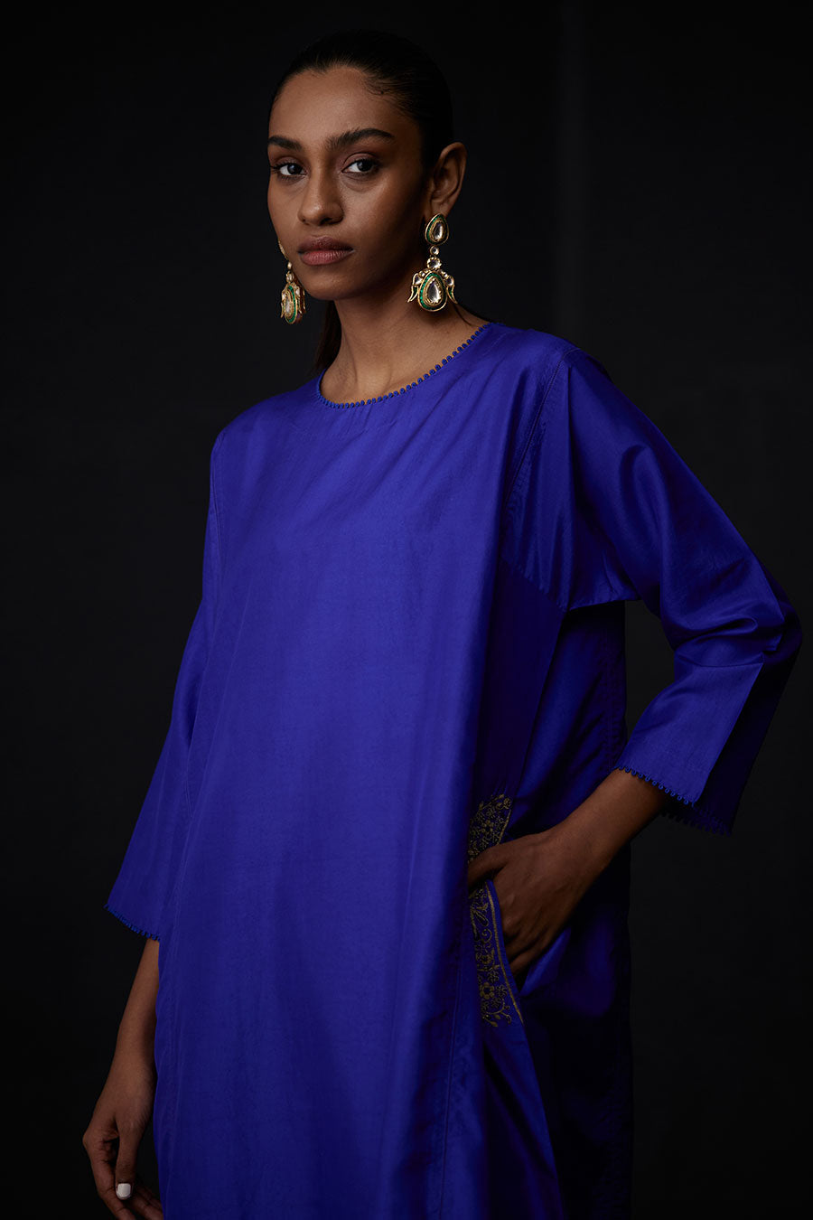 Persian Blue Embroidered Pocket Kurta & Pant Set