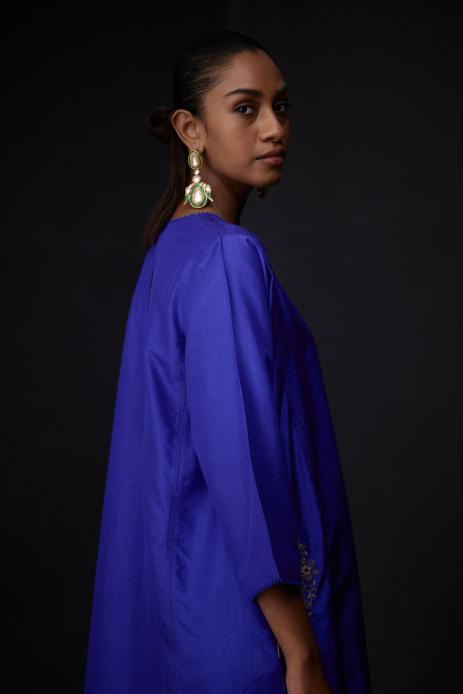 Persian Blue Embroidered Pocket Kurta & Pant Set