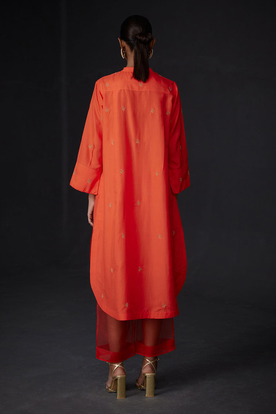 Scarlet Red Embroidered Kurta & Net Border Pant Set