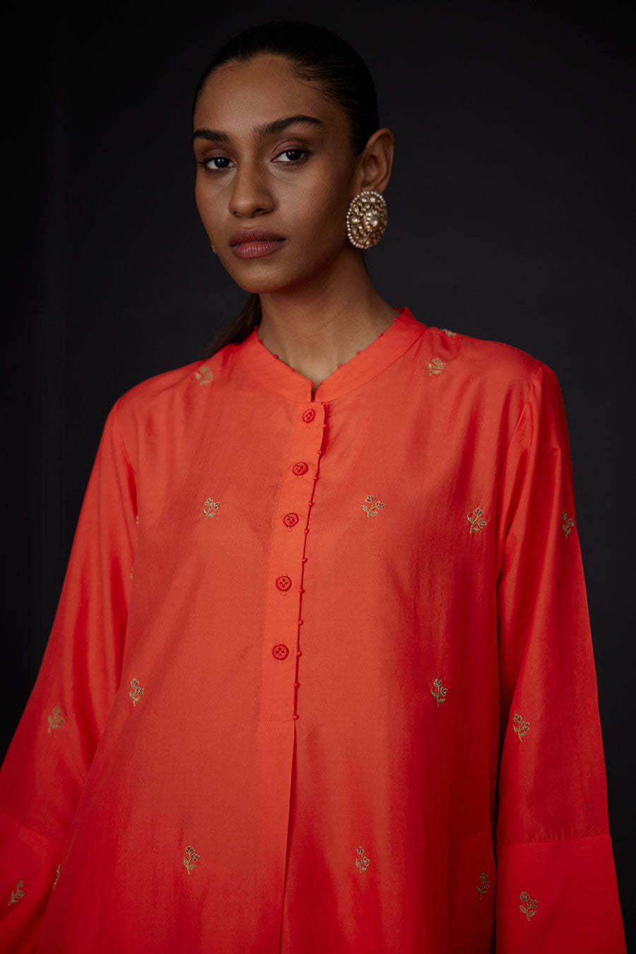 Scarlet Red Embroidered Kurta & Net Border Pant Set