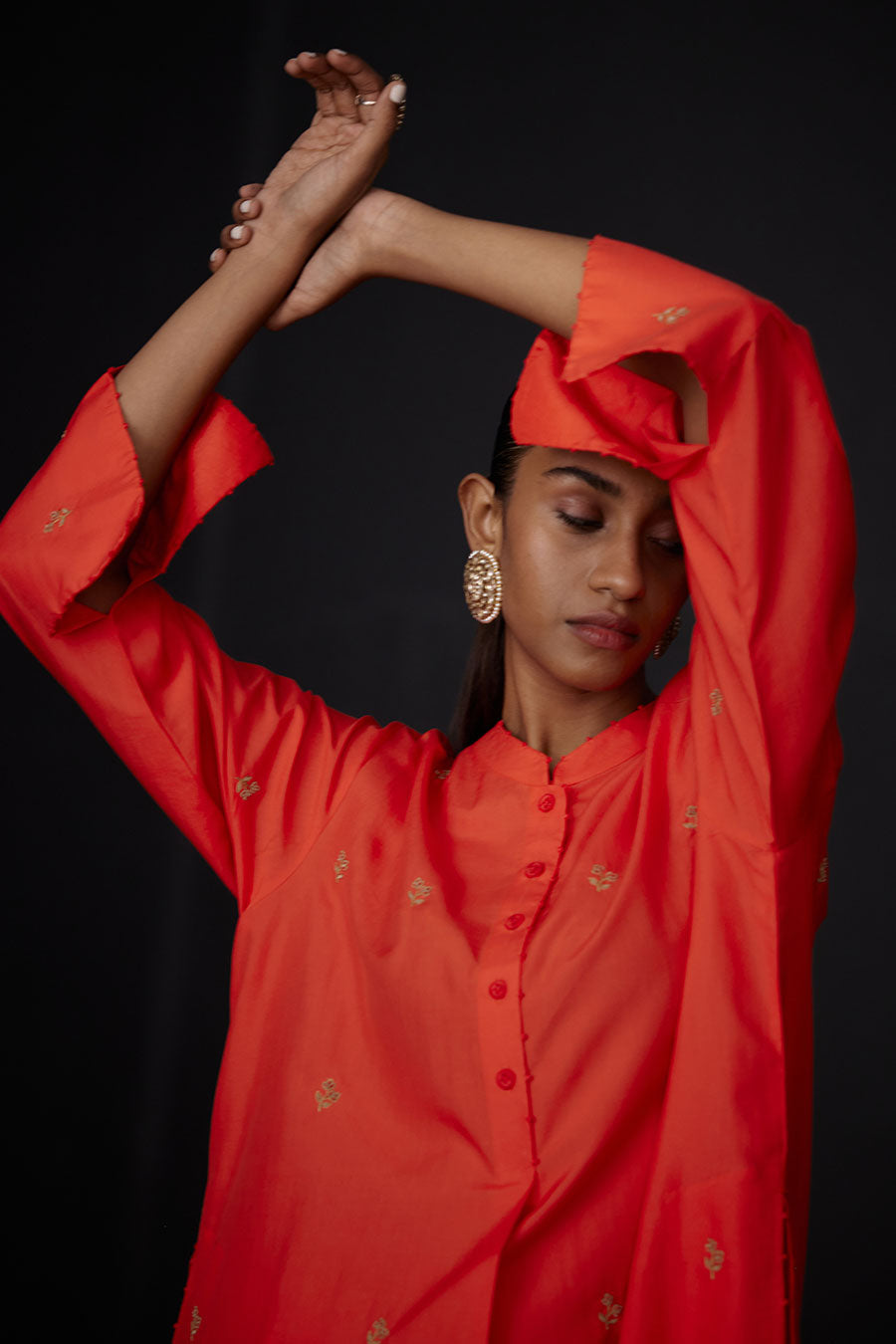 Scarlet Red Embroidered Kurta & Net Border Pant Set