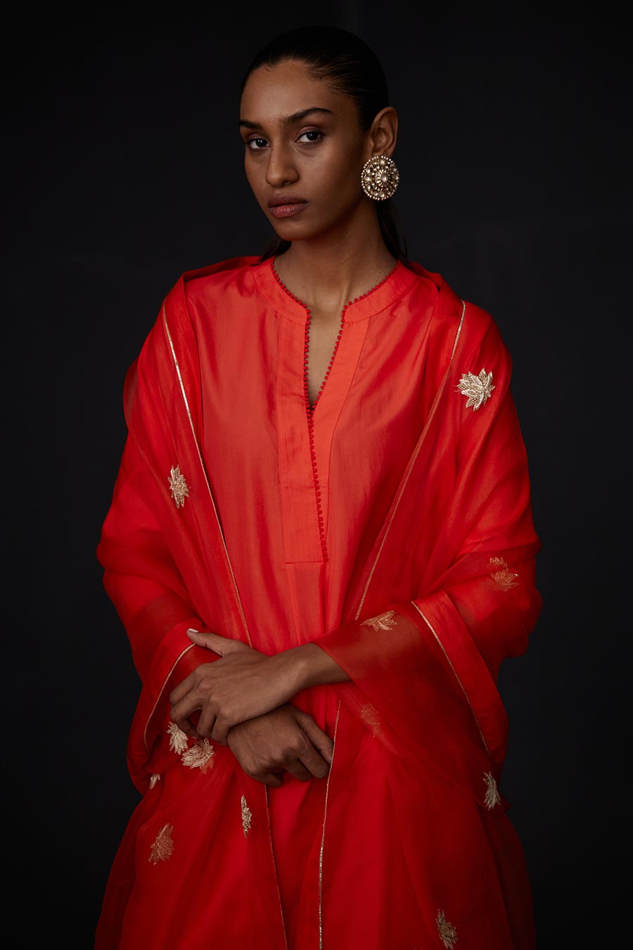Scarlet Red Embroidered Dupatta