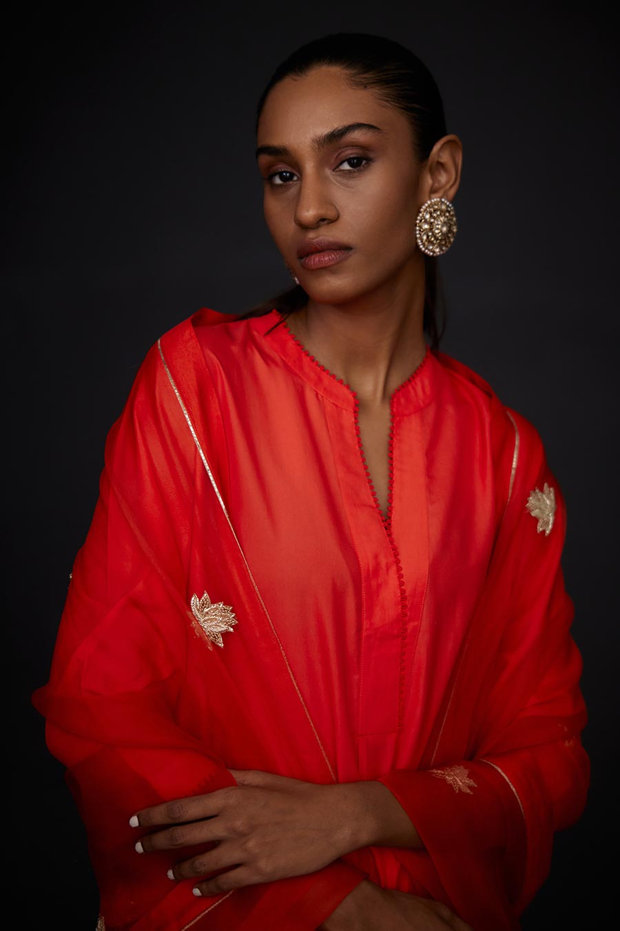 Scarlet Red Embroidered Dupatta
