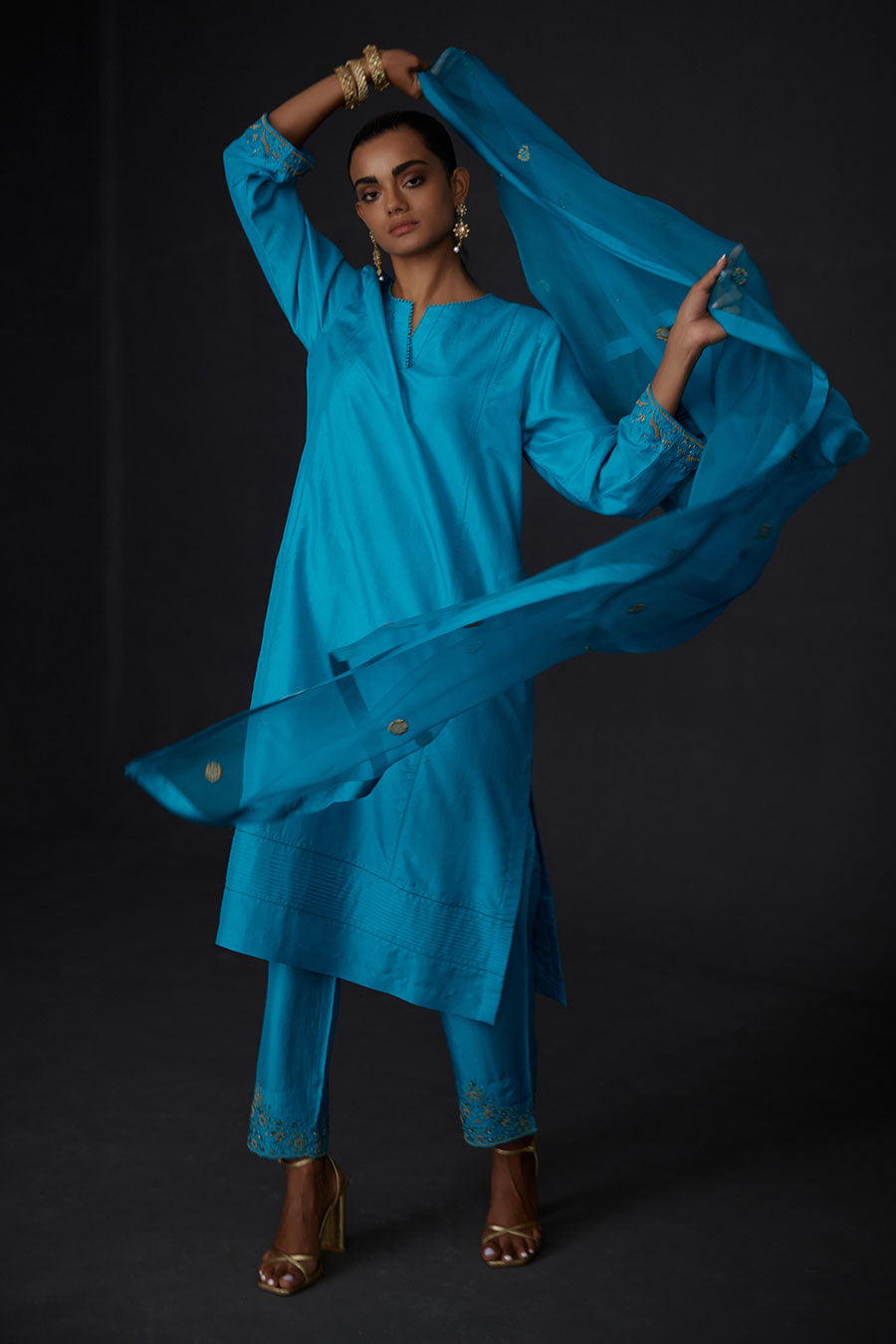 Turquoise Blue Embroidered Dupatta