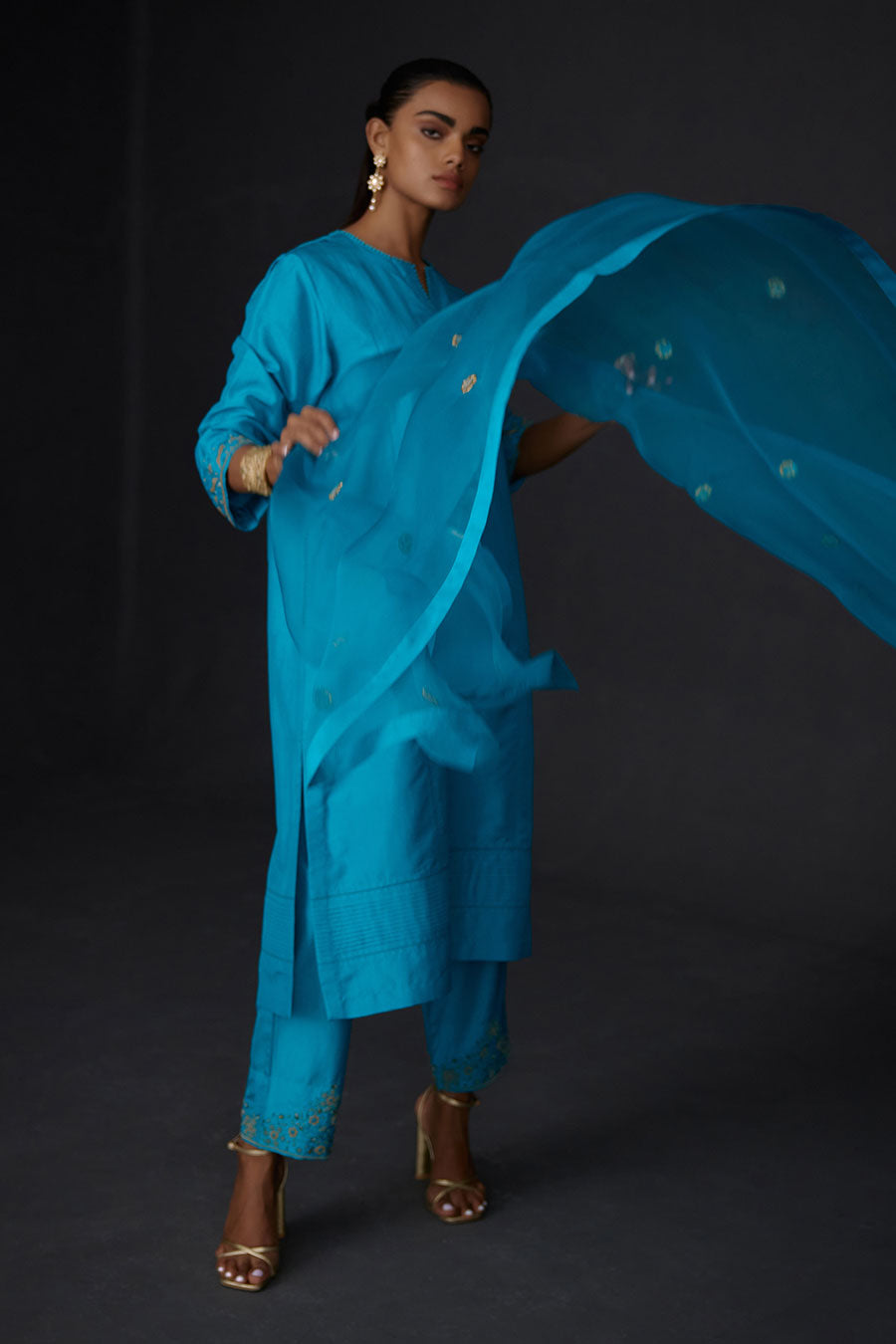 Turquoise Blue Embroidered Dupatta