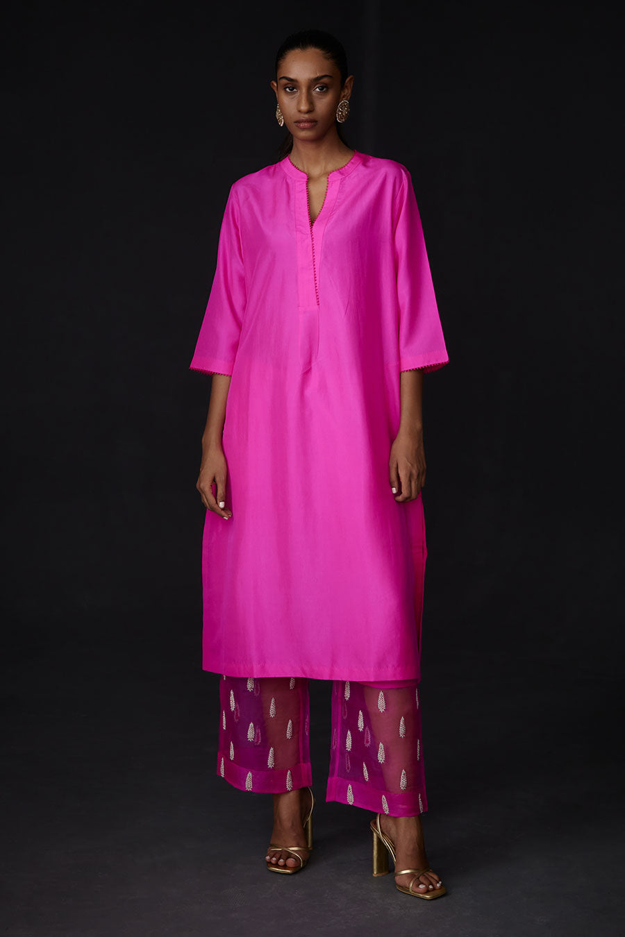 Pink Kurta & Embroidered Pant Set