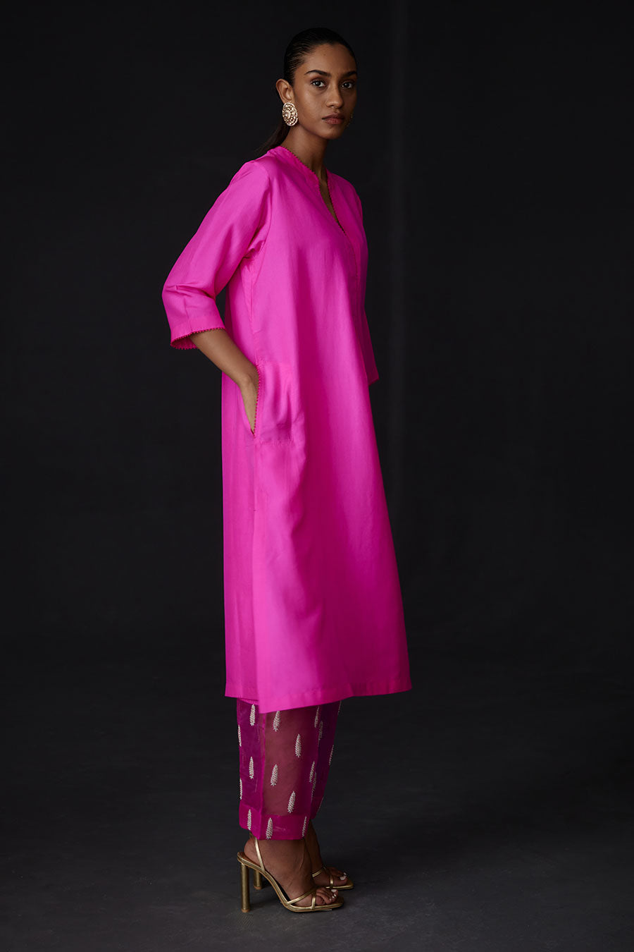 Pink Kurta & Embroidered Pant Set