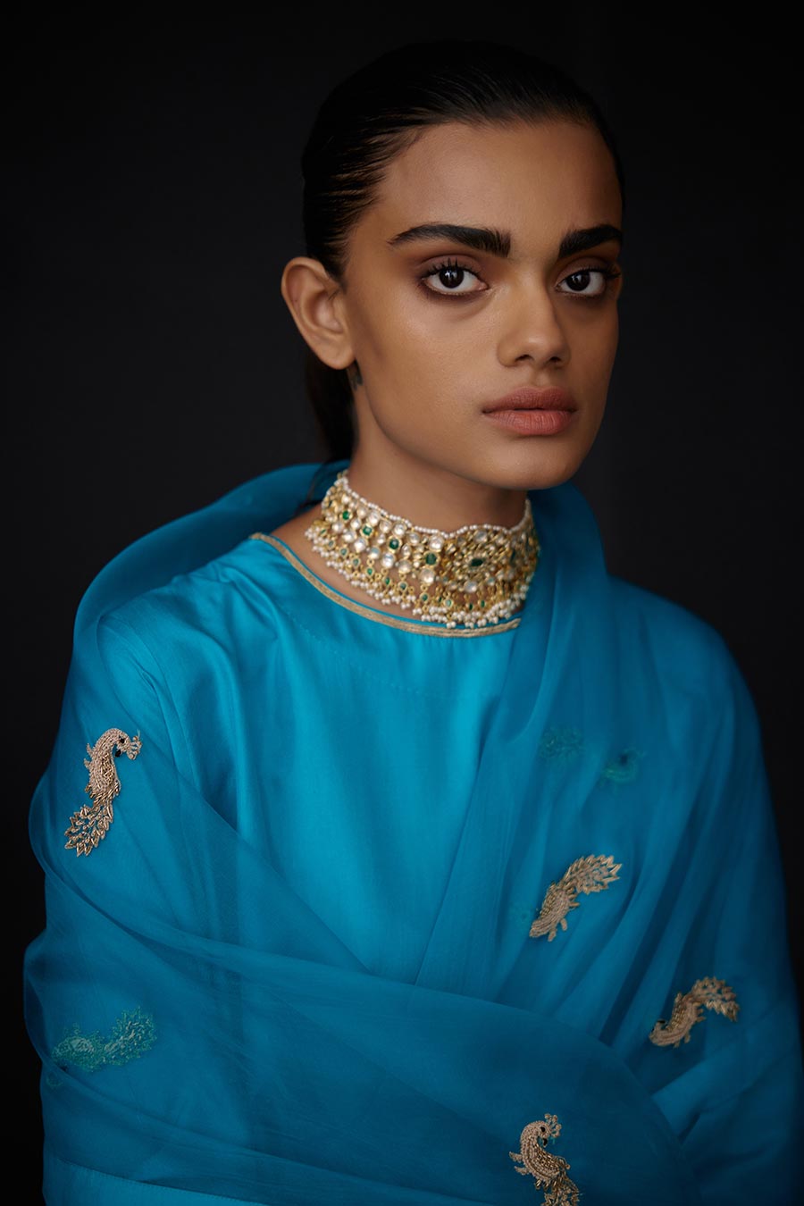 Turquoise Blue Embroidered Dupatta