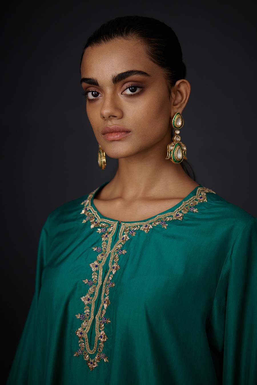 Green Embroidered Kurta & Pant Set