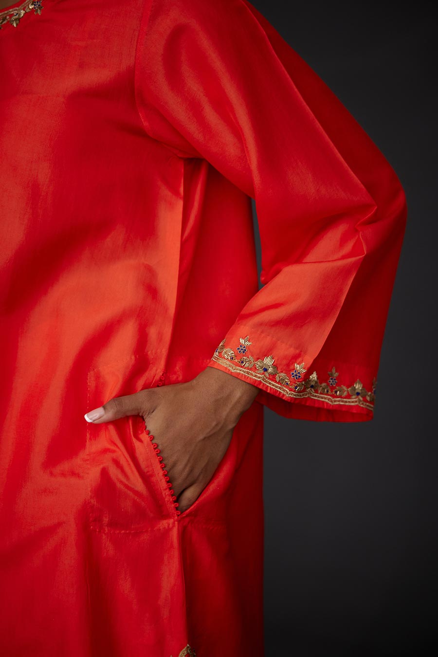 Scarlet Red Embroidered Kurta & Pant Set