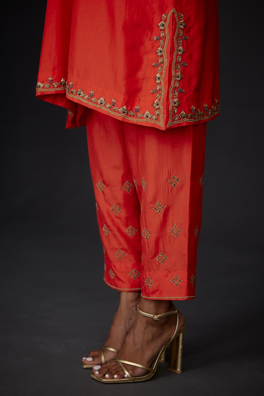 Scarlet Red Embroidered Kurta & Pant Set