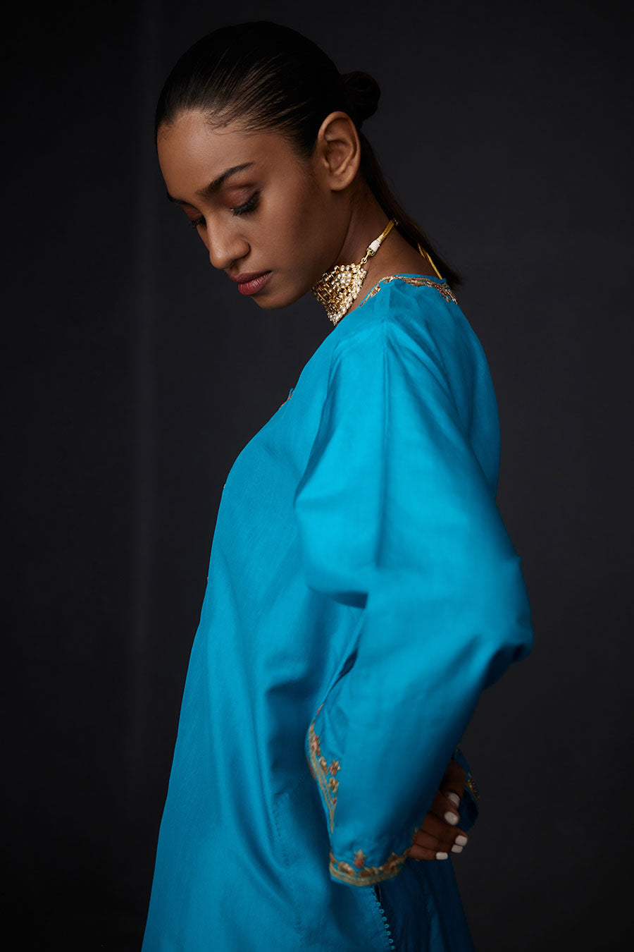 Turquoise Blue Embroidered Kurta & Pant Set