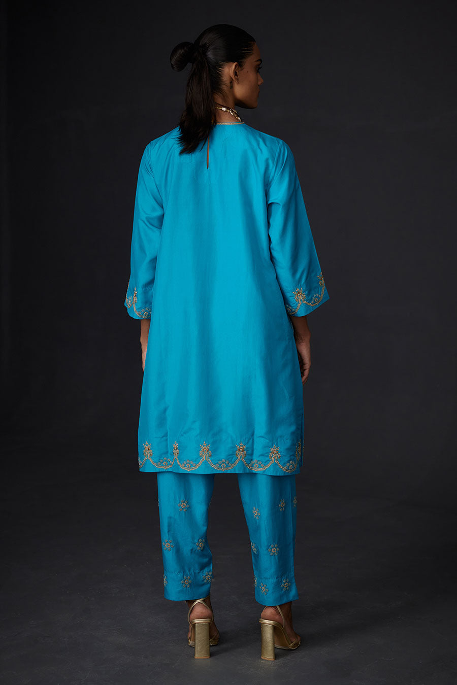 Turquoise Blue Embroidered Kurta & Pant Set