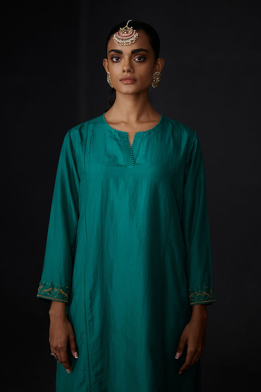 Green Embroidered Pintuck Kurta & Pant Set