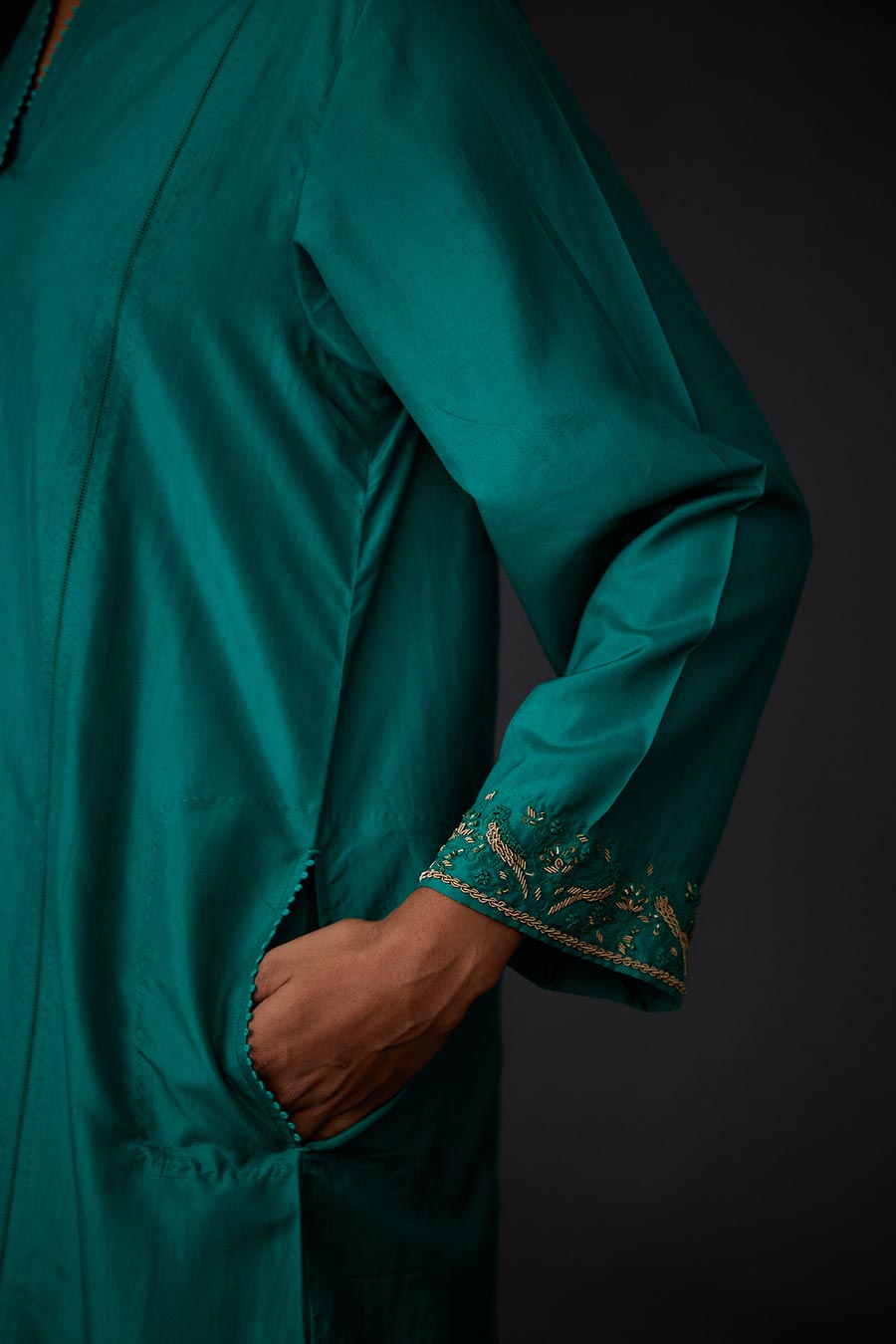 Green Embroidered Pintuck Kurta & Pant Set