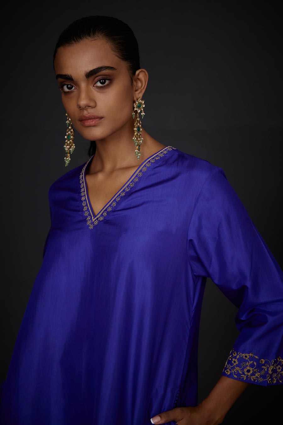 Persian Blue Embroidered Kurta & Pant Set