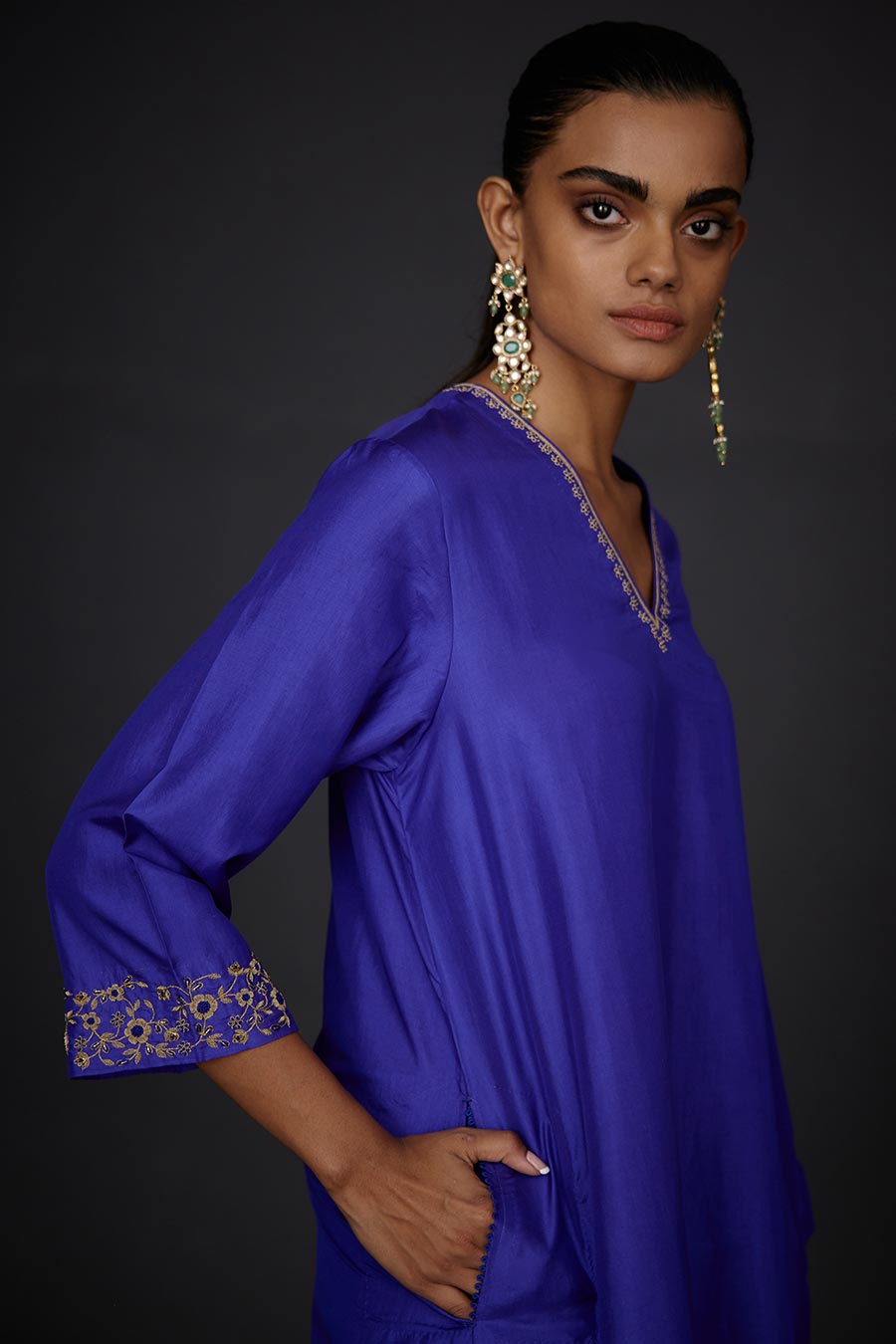 Persian Blue Embroidered Kurta & Pant Set