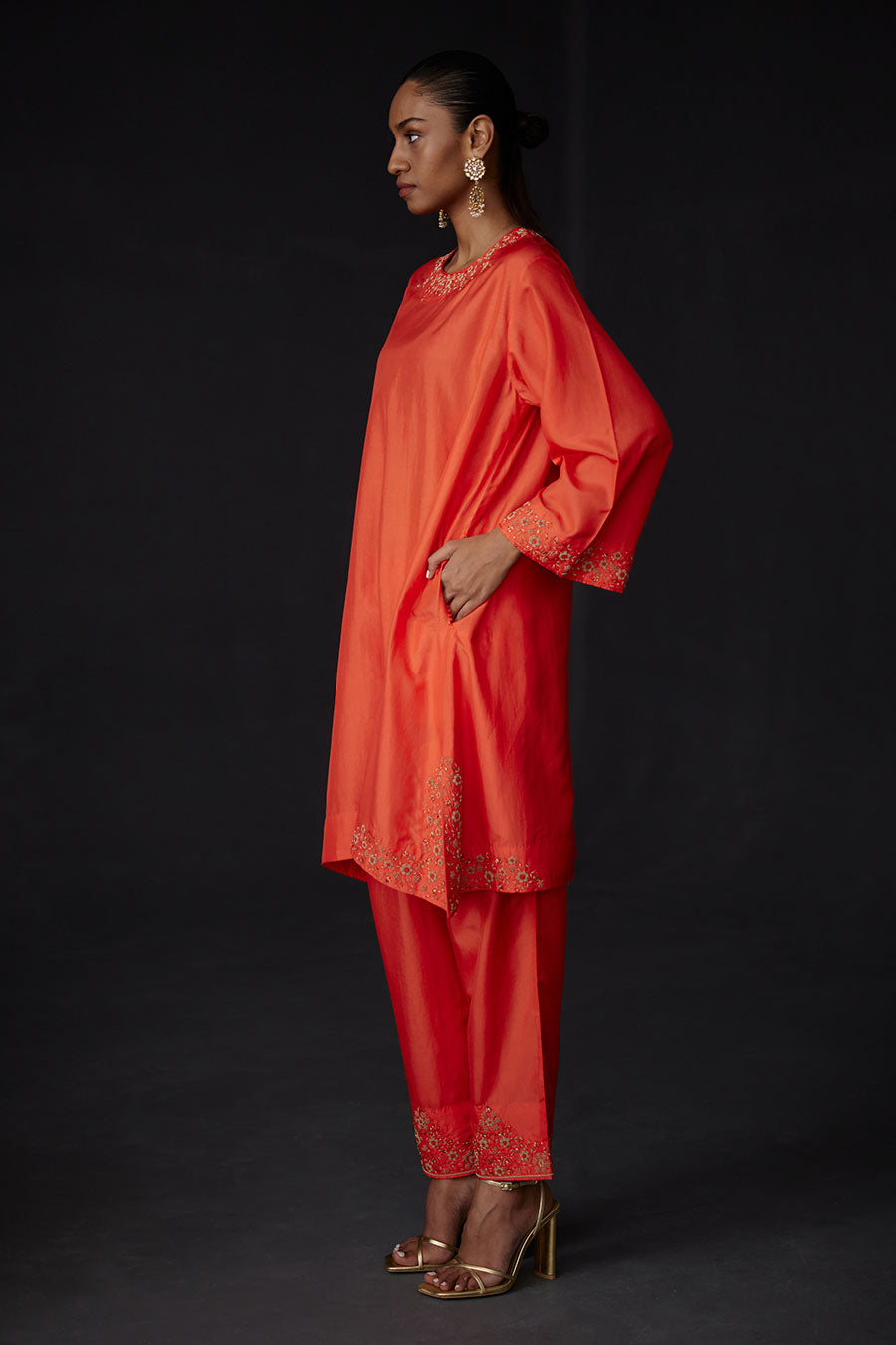 Scarlet Red Embroidered Kurta & Pant Set