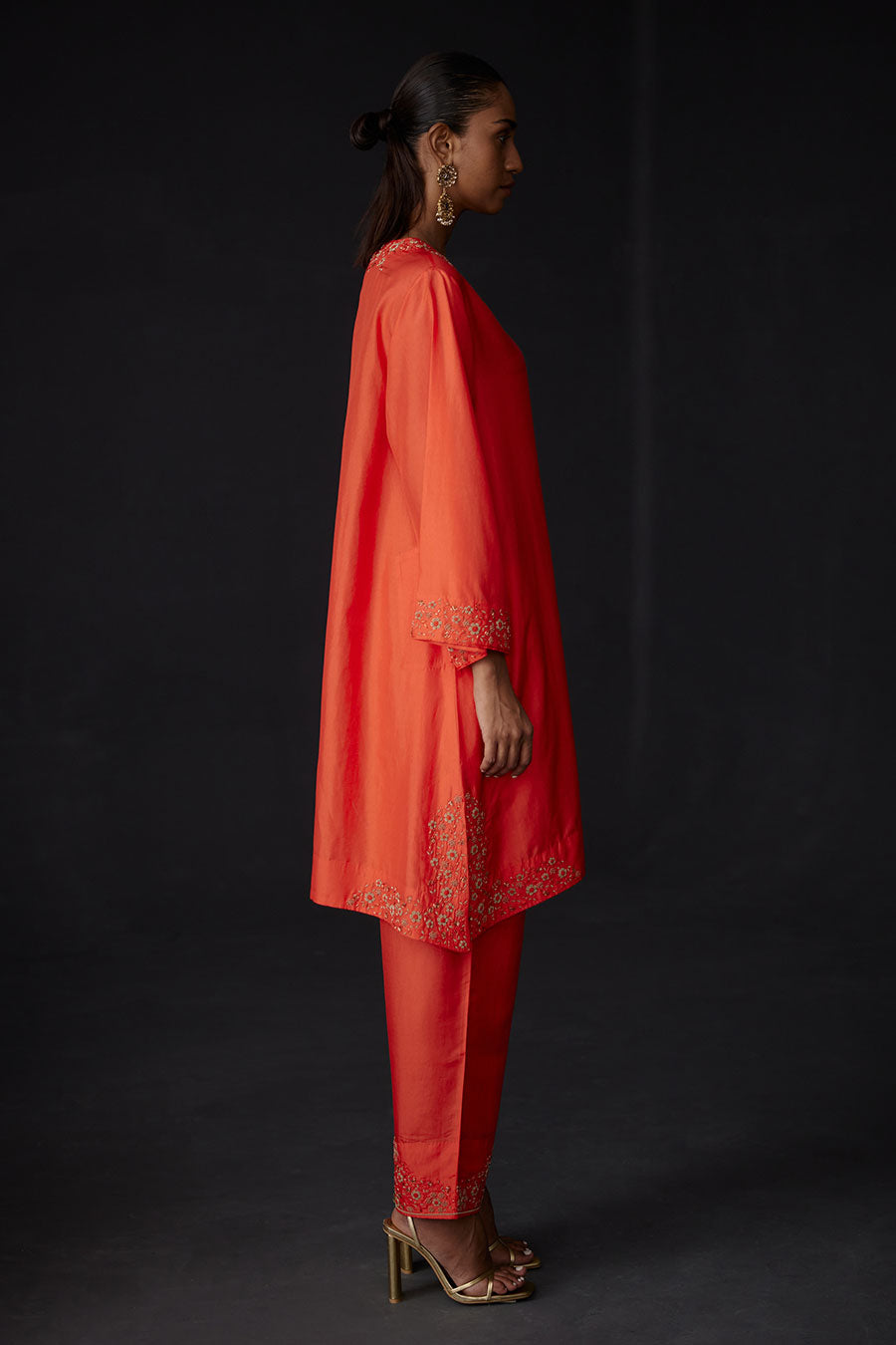 Scarlet Red Embroidered Kurta & Pant Set